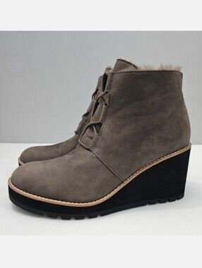 Eileen Fisher Alpine Wedge Ankle Boot Graphite Gray Shearling Leather Size 11